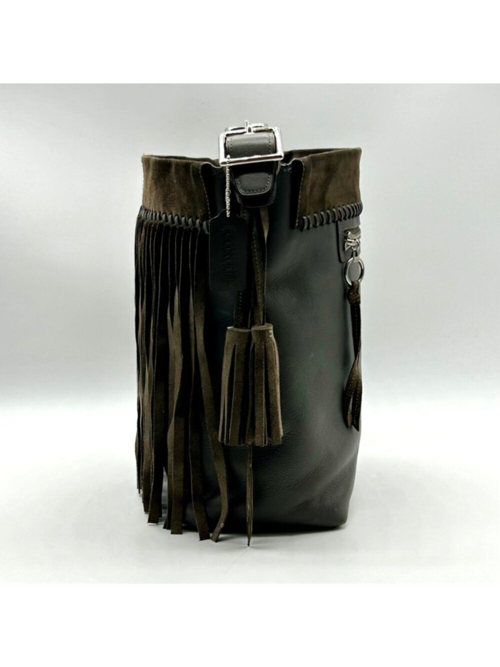 Coach Grey Leather And Suede Fringe Shoulder Bag - Picture 3 of 12